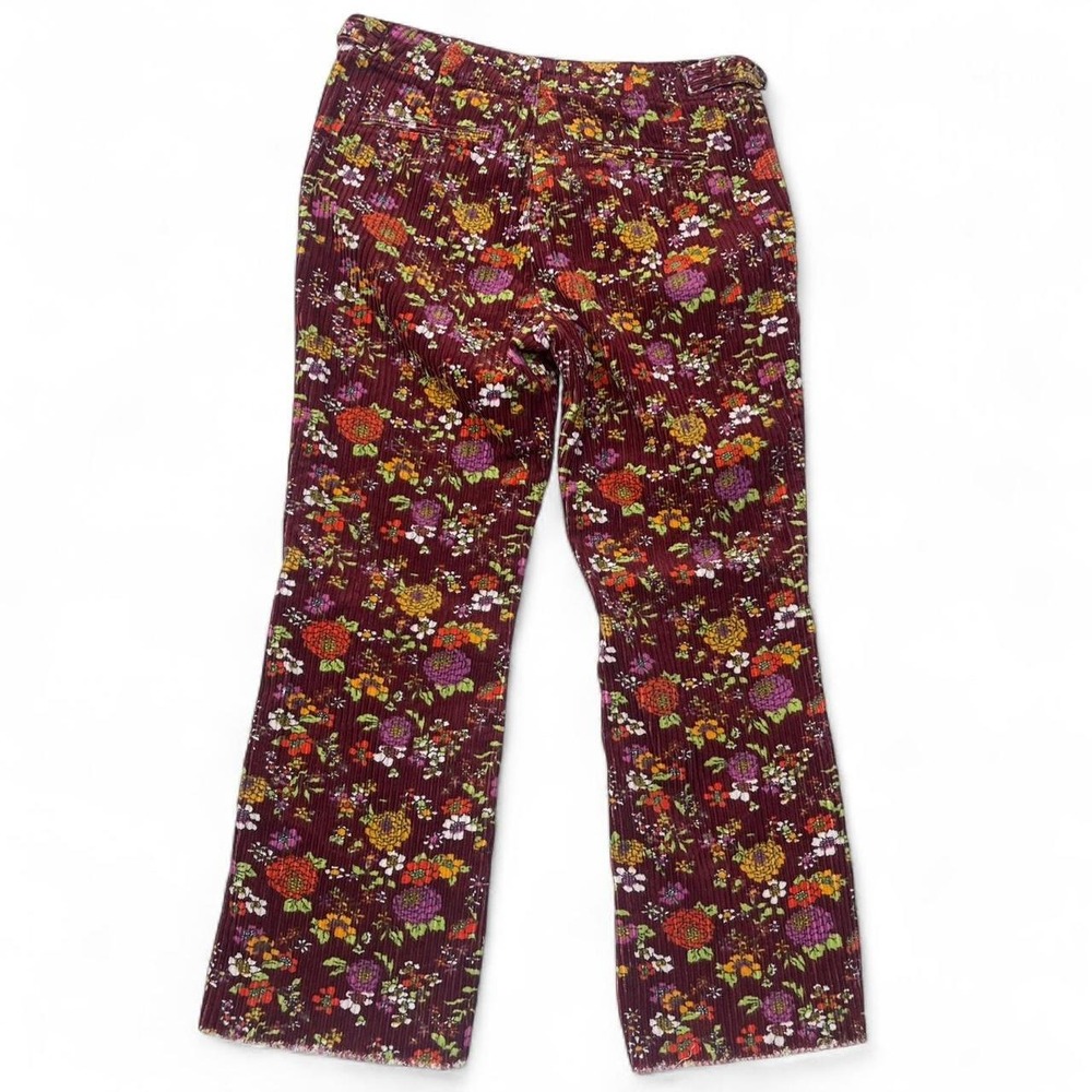 Urban Outfitters Floral Corduroy Pants Burgundy Straight Leg Raw Hem Size 4 - Picture 5 of 8